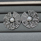 Silver Concentric Circular Cubic Zirconia Copper Stud Earrings Women Bulk