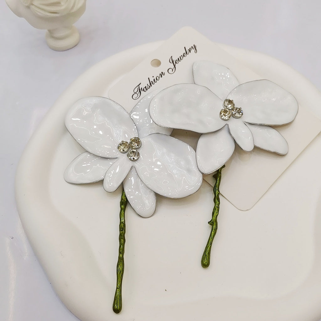 White Purple Black Flower Leaves Gold Enamel Dangler Earrings Bulk