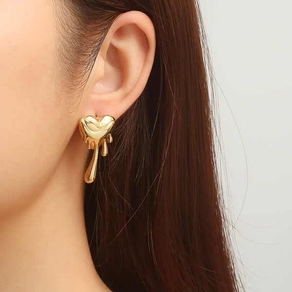 Heart 18K Gold Silver Stainless Steel Anti Tarnish Stud Earrings Bulk Secondary image