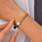 Bulk Blue White Mixed Stone Chain Gold Beads Stainless Steel Bracelet
