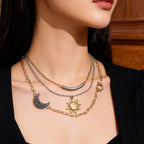Multi-Layered Celestial Sun & Moon Charm Gold Silver Necklace Wholesale