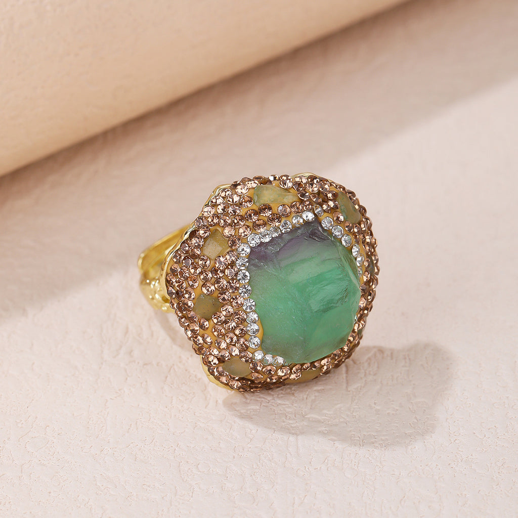 Rough Green Gemstone Crystal 18K Gold Adjustable Ring For Women Bulk