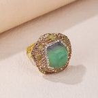 Rough Green Gemstone Crystal 18K Gold Adjustable Ring For Women Bulk