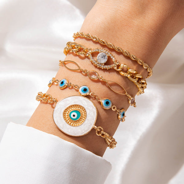 Evil Eye White 18K Gold Enamel Pearl CZ Bracelet Pack Of 5 Bulk Secondary image