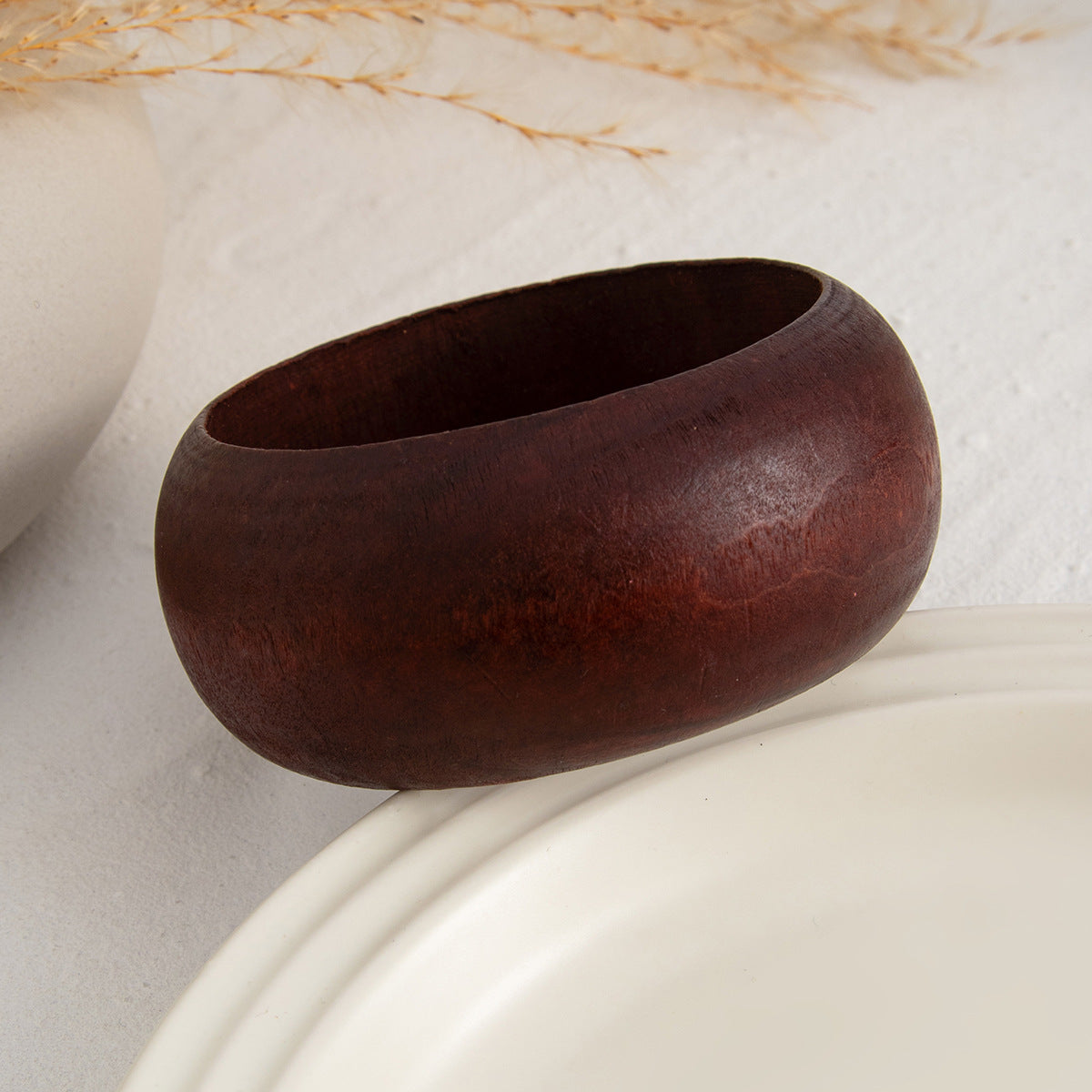 Round Wooden Black Brown Cuff Kada Bracelet For Women Bulk