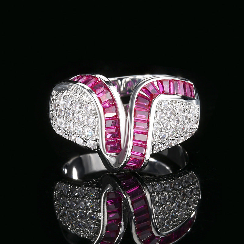 Silver Green Blue Pink Border Cubic Zirconia Adjustable Ring Bulk