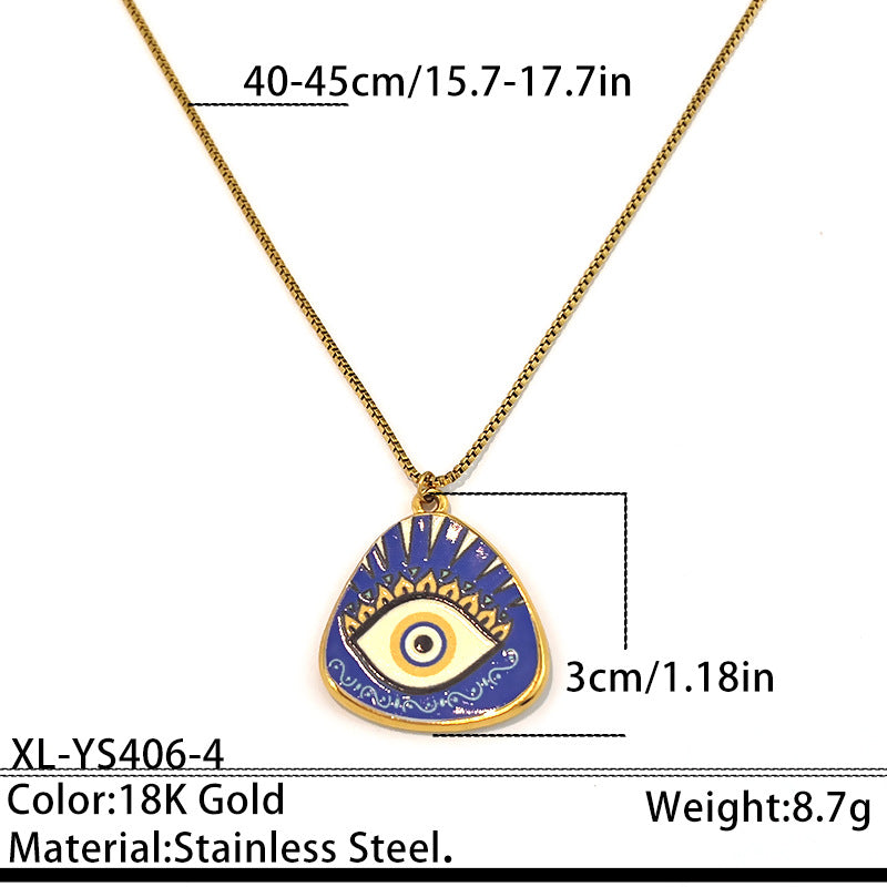 Evil Eye Gold Plated Blue & White Enamel Stainless Steel Necklace Bulk