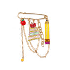 Designer Apple Pencil Book Charm Gold Rhinestone Enamel Brooch Bulk