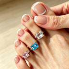 Designer Multi-Color Square Cut Silver Plated Rhinestone Toe Ring Bulk