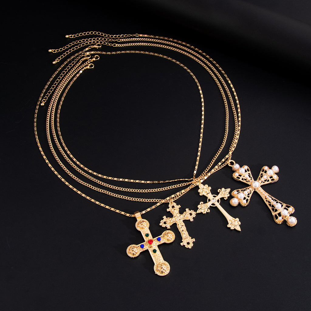 Jesus Cross Rosary 18K Gold Anti Tarnish Necklace Pendant Chain Bulk