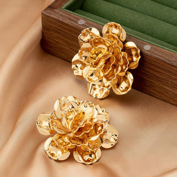 Bulk Flower Gold Plated Plain Alloy Statement Stud Earrings Main image