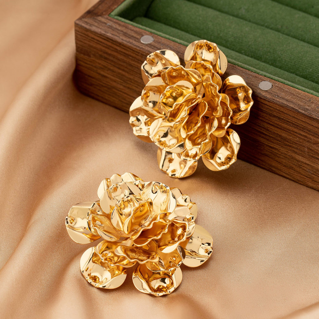 Bulk Flower Gold Plated Plain Alloy Statement Stud Earrings