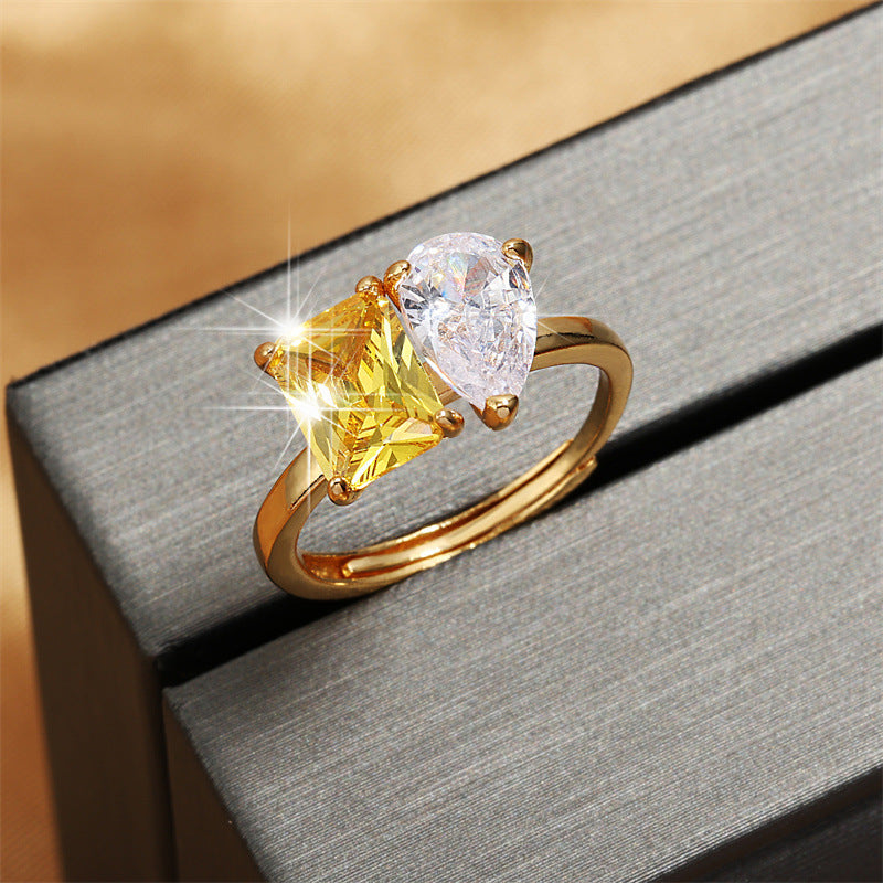 Drop Square Solitaire Yellow 18K Gold Anti Tarnish Free Size Ring Bulk