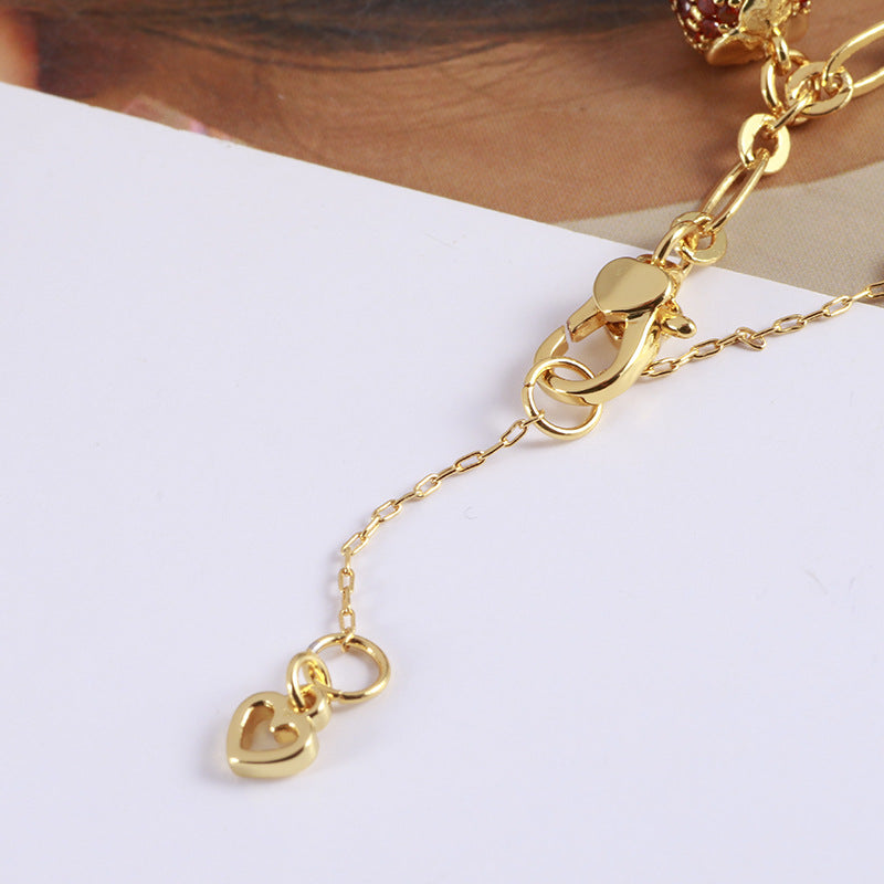 Strawberry Cake Bread Inlaid Pearl Cubic Zirconia Anti Tarnish Charm Chain Bracelet For Women