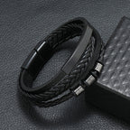 Rope Ring Black Brown Stainless Steel Multi Layer Wrist Band Id Leather Bracelet For Men