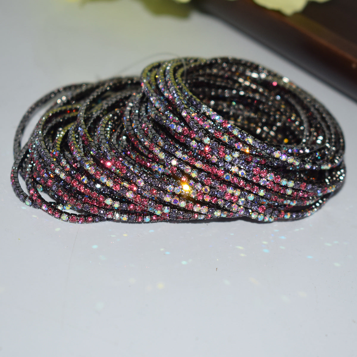 18K Gold Silver Multi Rhinestone Bracelet Bangle Adjustable Women Bulk