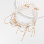 Multi Pearl Layer Link Chain 18K Gold Choker Necklace For Women Bulk