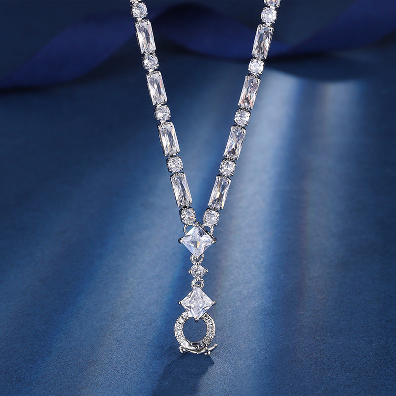 Square Solitaire Silver Cubic Zirconia Anti Tarnish Necklace Bulk