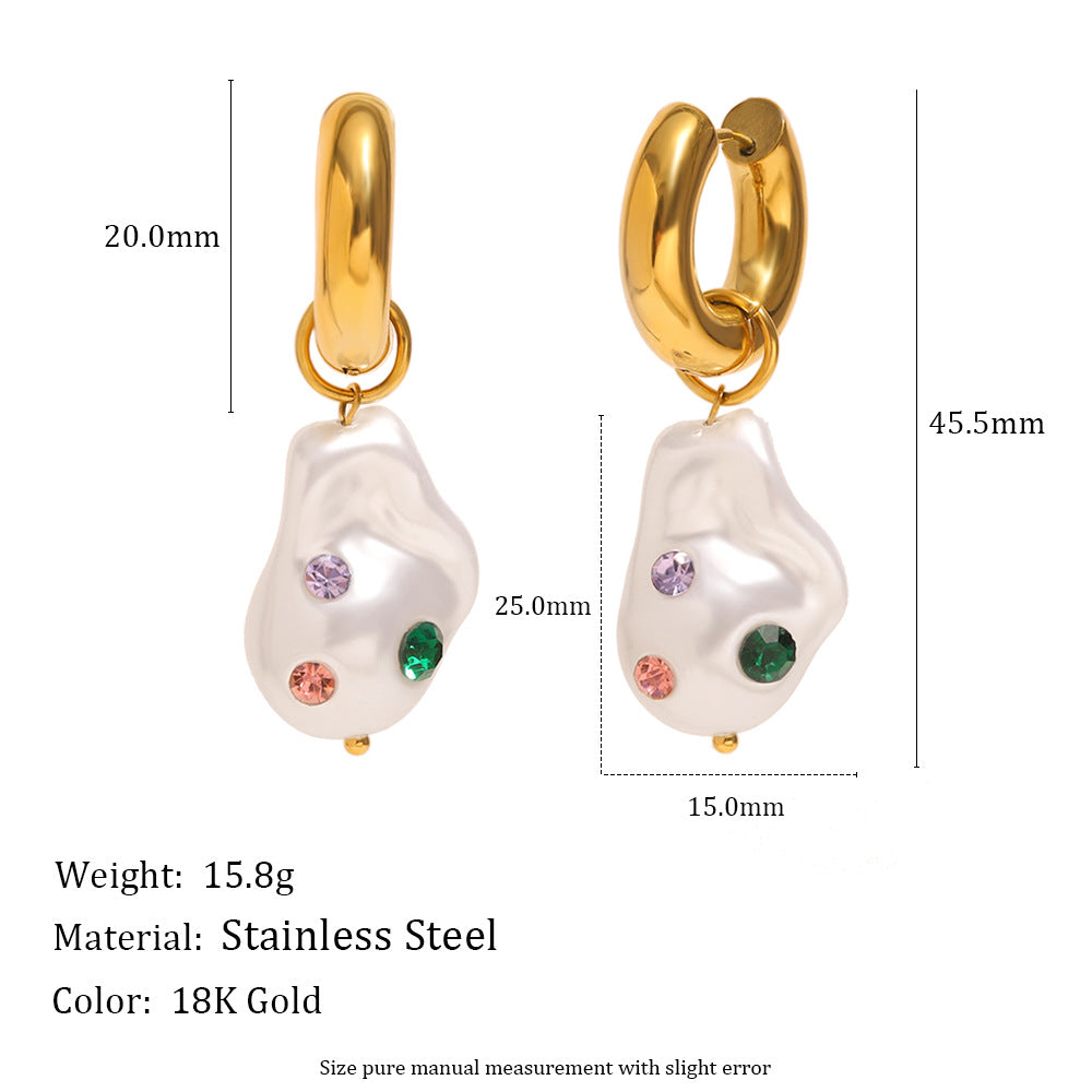 Pearl Multi Gemstone 18K Gold White Stainless Steel Anti Tarnish Hoop Dangler Earring For Women