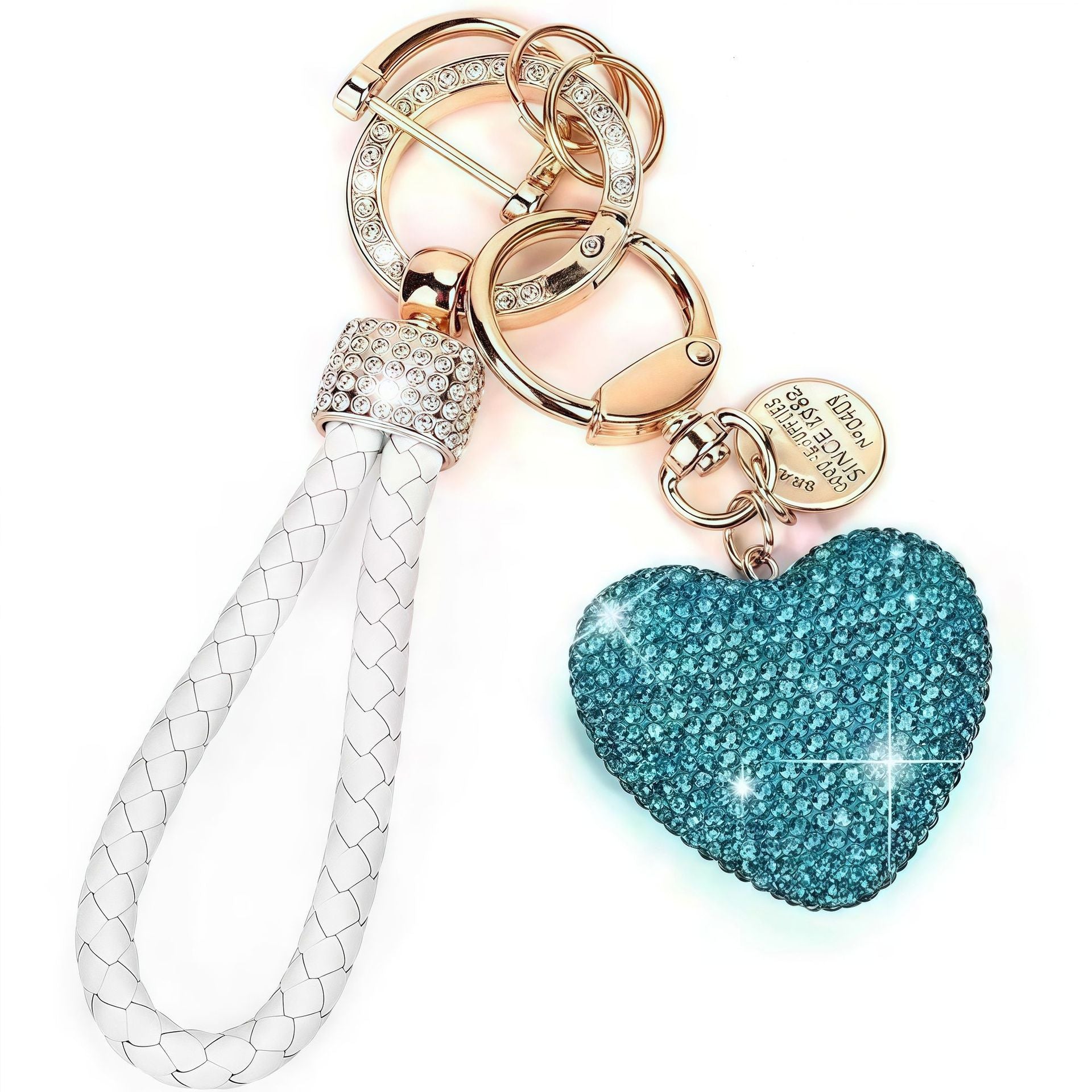 Multi Color Stylish Heart Leather Strap Gold Rhinestone Keychain Bulk