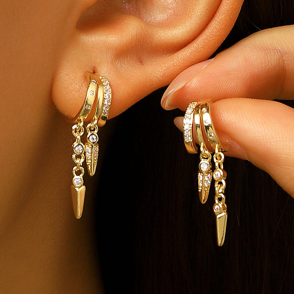 Designer Gold Plated CZ Copper Multi Layer Huggie Drop Earrings Bulk