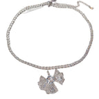 Luxury Silver Plated CZ Crystal Bow Anti Tarnish Copper Necklace Bulk