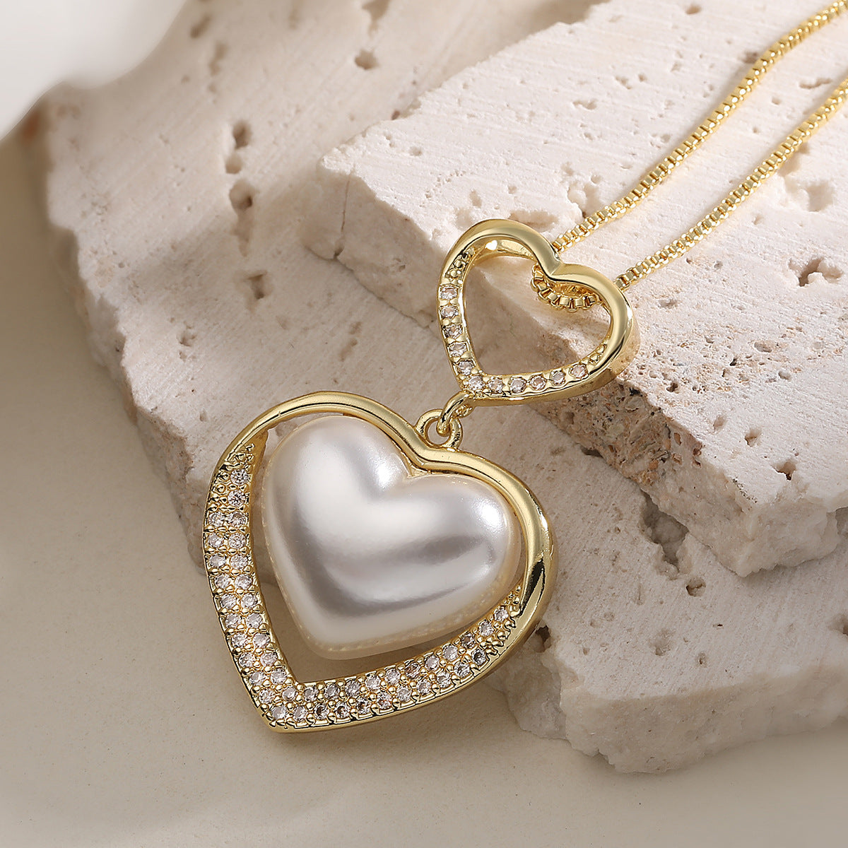 White Heart Gold Cubic Zirconia Stainless Steel Hoop Earrings Necklace Bulk