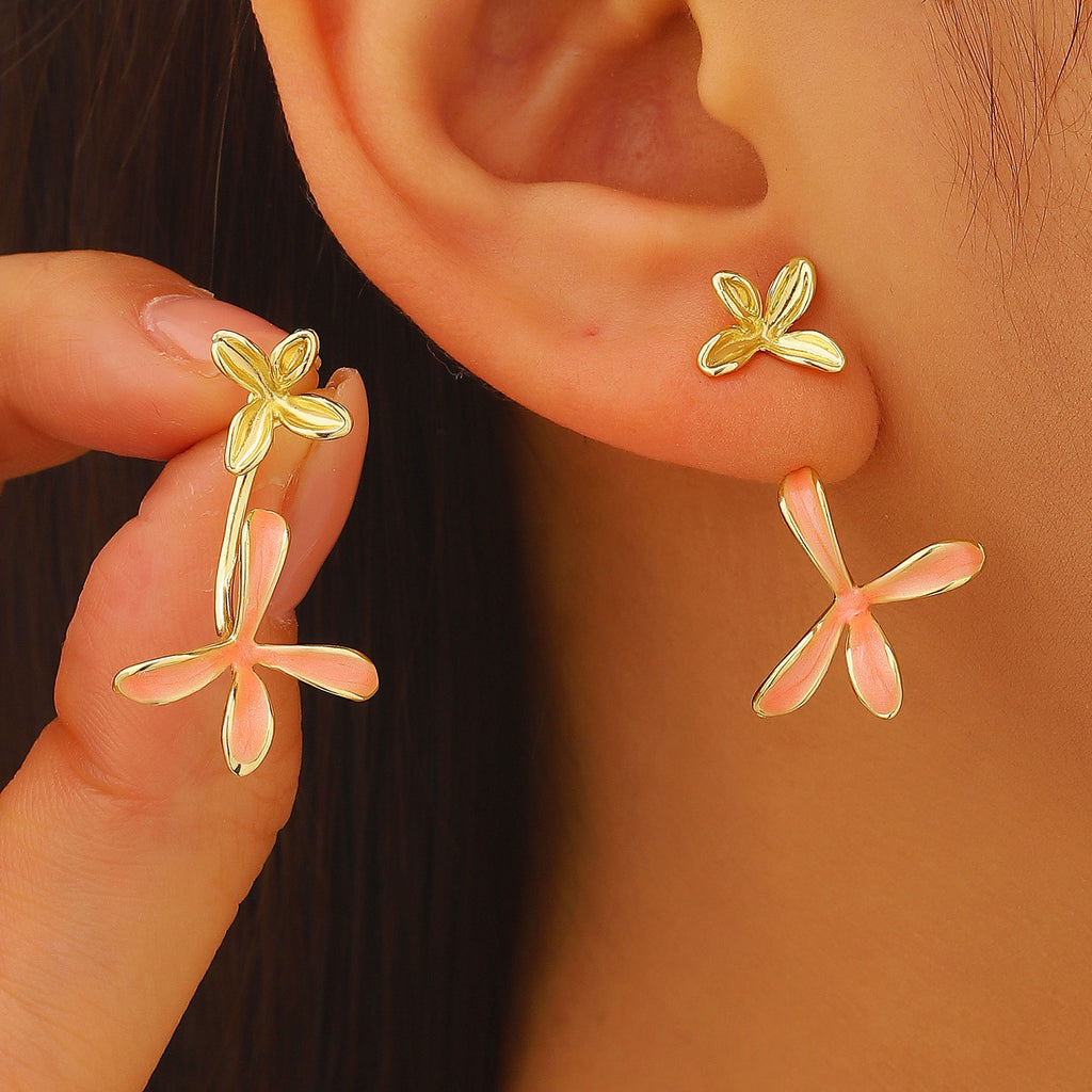 Trendy Petals Glossy Gold Enamel Anti Tarnish Copper Stud Earrings Bulk