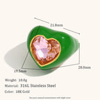 Heart Solitaire Enamel Gold Stainless Steel Anti Tarnish Ring Bulk