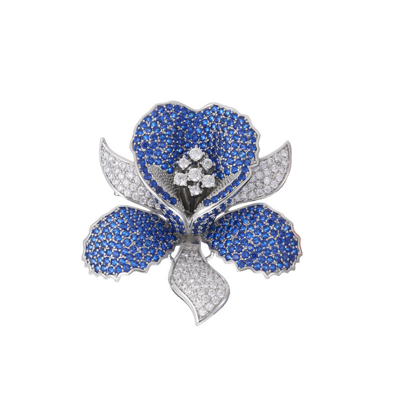Floral Flower Silver Blue Gold Pink CZ Anti Tarnish Brooch Bulk