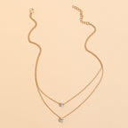 Oval Drop Solitaire 18K Gold Plated Cubic Zirconia Anti Tarnish Dual Layer Chain Necklace For Women