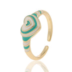 Heart Rainbow Enamel 18K Gold Plated Anti Tarnish Ring For Women Bulk