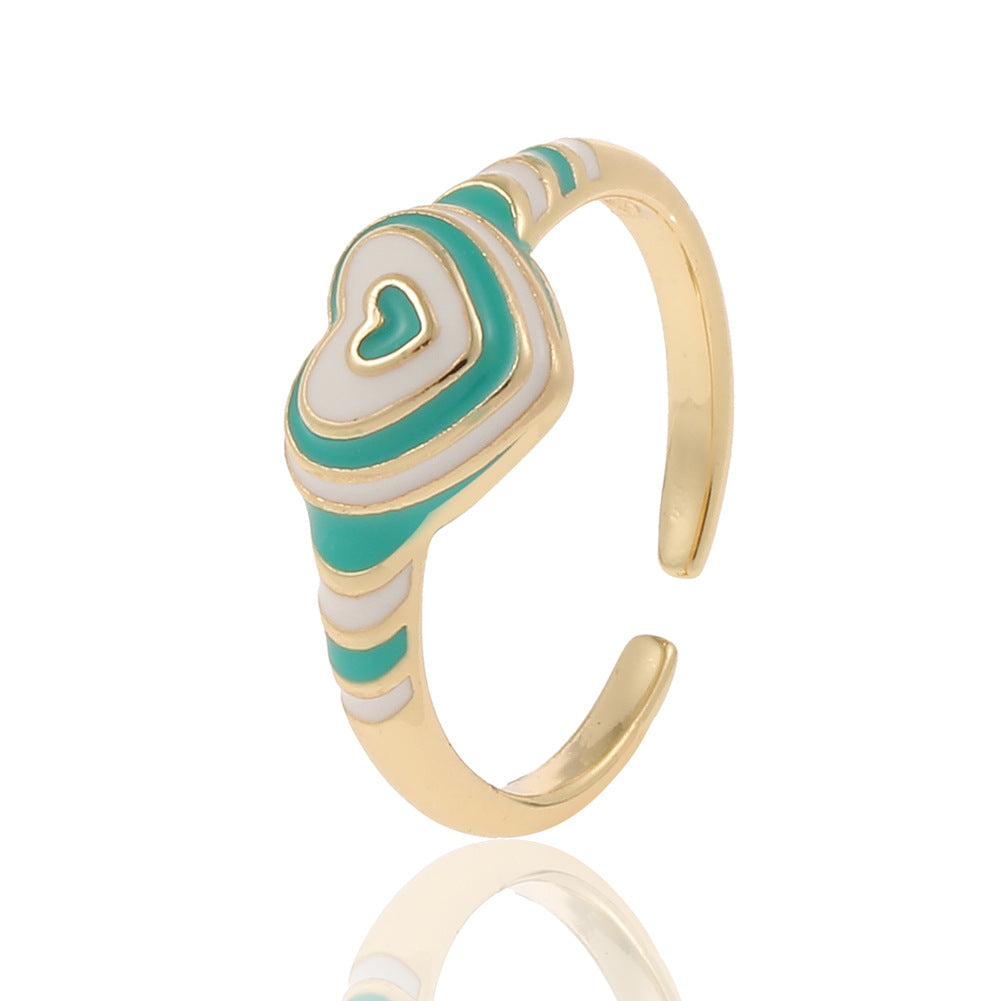 Heart Rainbow Enamel 18K Gold Plated Anti Tarnish Ring For Women Bulk