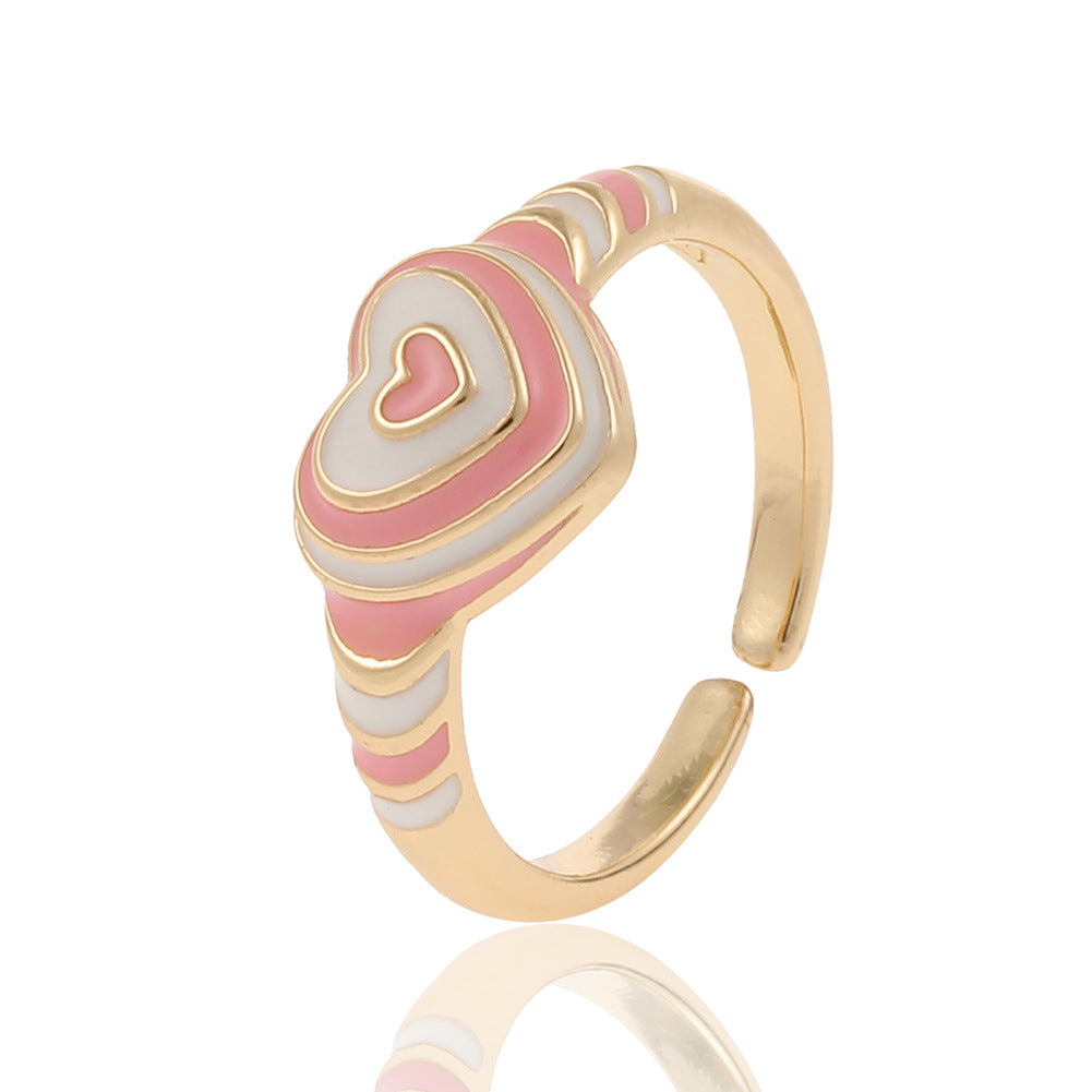Heart Rainbow Enamel 18K Gold Plated Anti Tarnish Ring For Women Bulk