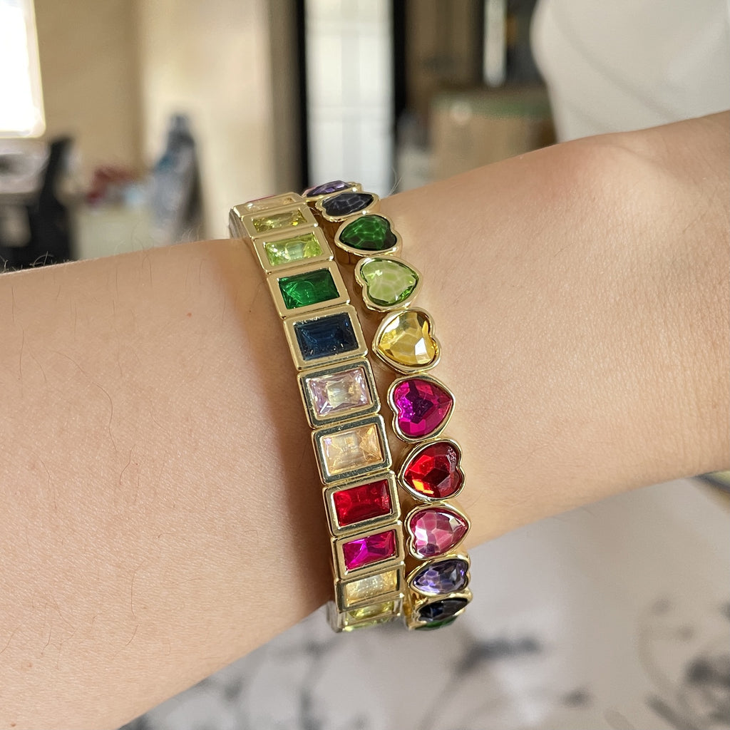 Multi Color Heart Tennis Rectangle Cubic Zirconia Copper Bracelet Bulk