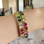 Multi Color Heart Tennis Rectangle Cubic Zirconia Copper Bracelet Bulk