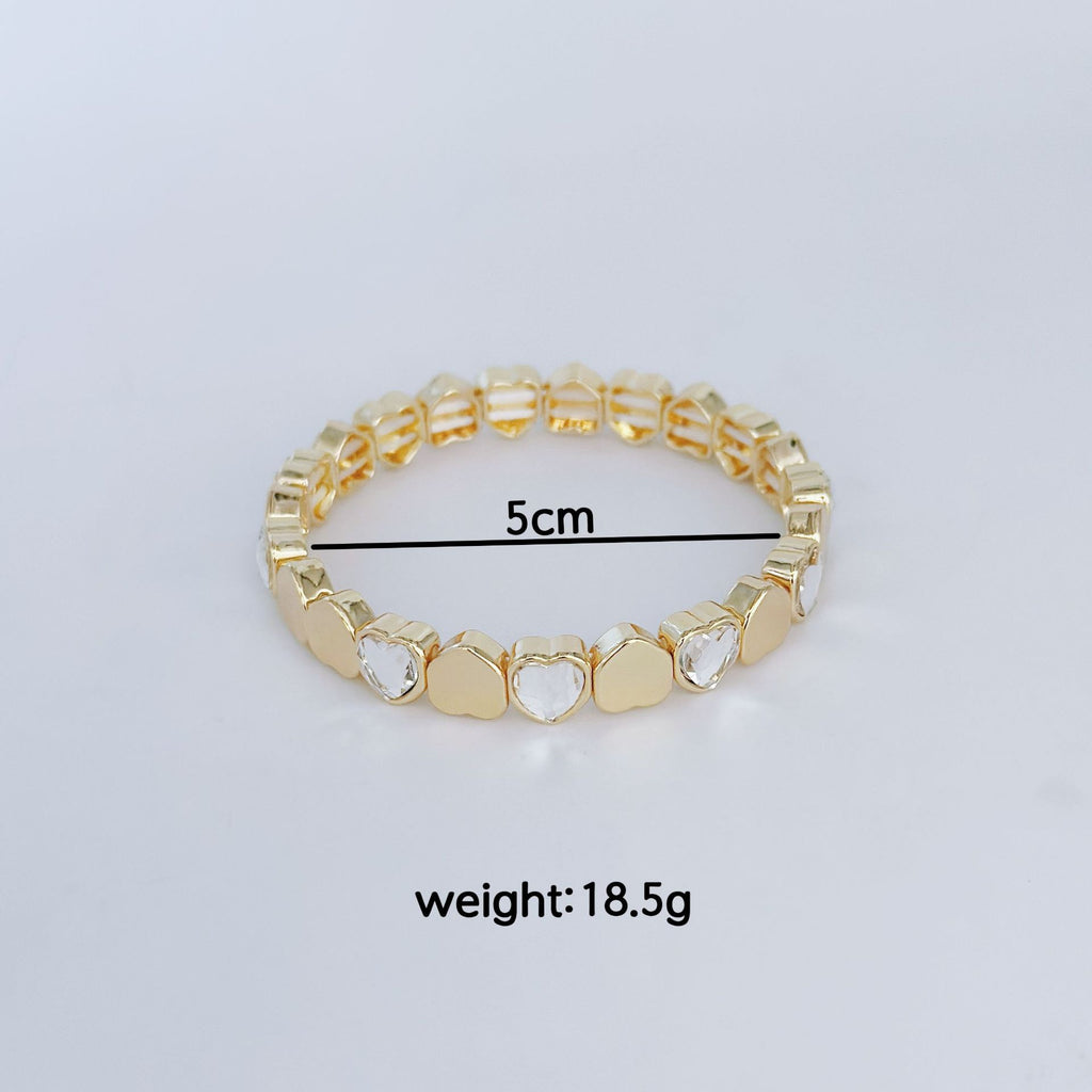 Heart Stretchable Gold Plated CZ Anti Tarnish Brass Bracelet Wholesale