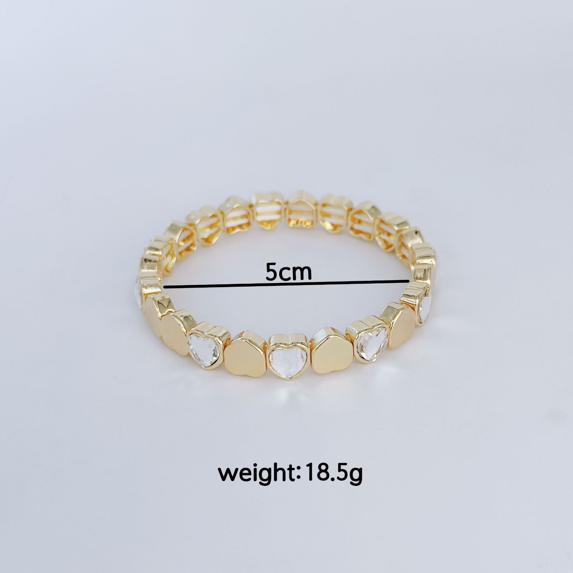 Heart Stretchable Gold Plated CZ Anti Tarnish Brass Bracelet Wholesale