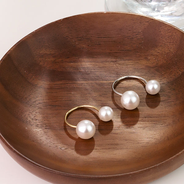 Dual Pearl White 18K Gold Anti Tarnish Free Size Ring For Women Bulk Main image
