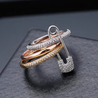 Safety Pin Multi Cubic Zirconia Anti Tarnish Band Ring For Women Bulk