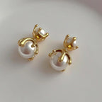 White Modern Claw Style Gold Plated Pearl Copper Stud Earrings Bulk