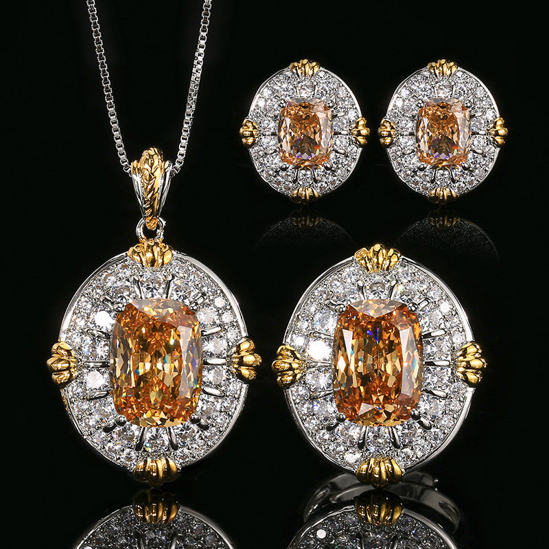 Elegant Round Shape Gold Plated CZ Copper Necklace Combo Set Wholesale