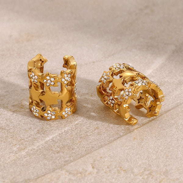 Star 18K Gold CZ Anti Tarnish Stainless Steel Ear Cuff Earrings Bulk Main image