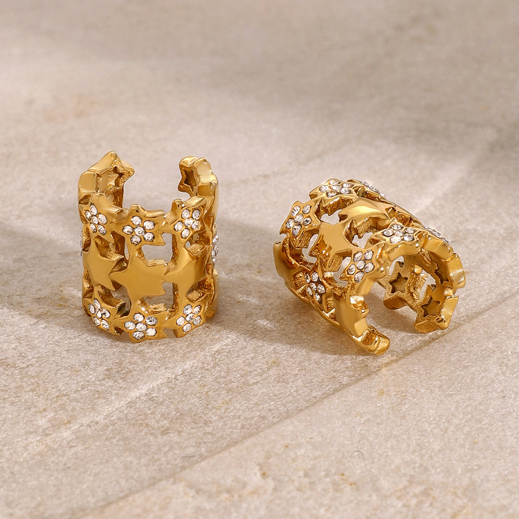 Star 18K Gold CZ Anti Tarnish Stainless Steel Ear Cuff Earrings Bulk