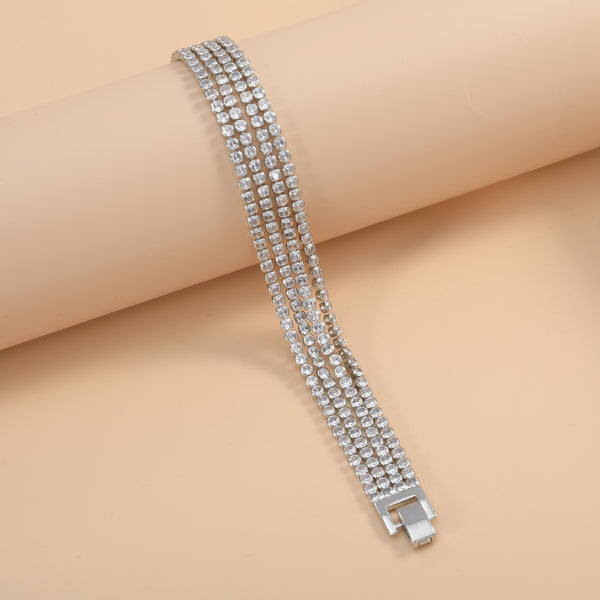 Wholesale Premium Line Round Cut Gold Silver Plated CZ Copper Bracelet Secondary image