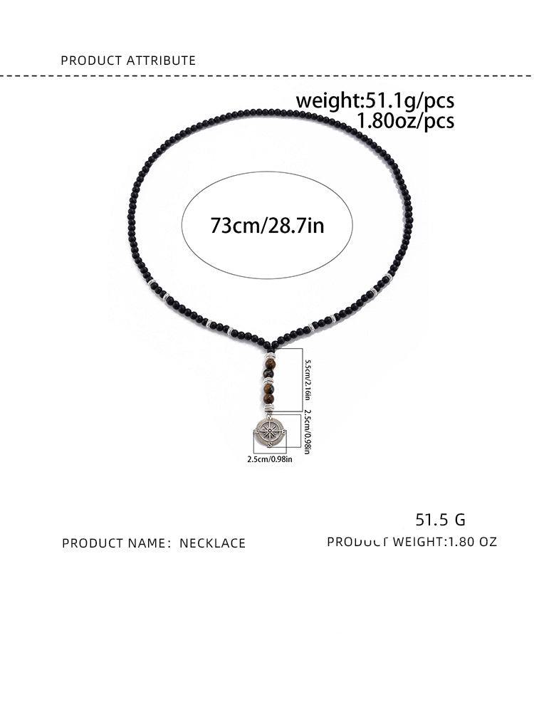 Black Brown Beads Anchor Wheel Silver Long Necklace Chain Men Bulk