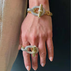 Two Tone Lock Gold Silver CZ Anti Tarnish Openable Kada Bracelet Bulk