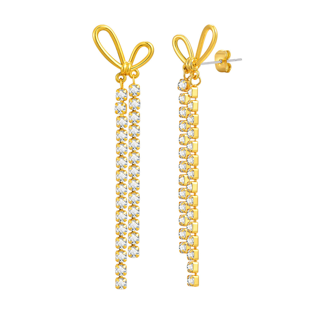 Bulk Bow Design Gold CZ Anti Tarnish Stainless Steel Drop Earrings