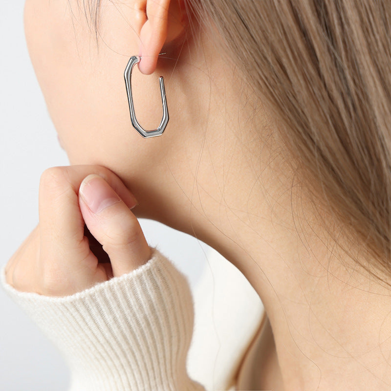 Geometric Hexagon Gold Silver Anti Tarnish Copper Hoop Earrings Bulk