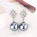 White Gray Elegant Leaf Silver CZ Pearl Copper Necklace Earring Set Bulk